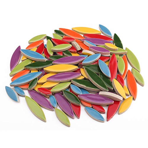 Yourway Style Leaf Shapes Ceramic Mosaic Tiles with Three Different Sizes for Handmade Decoration Craft Suitable for Kids and Adult(568g/1.25lb) (Rainbow)