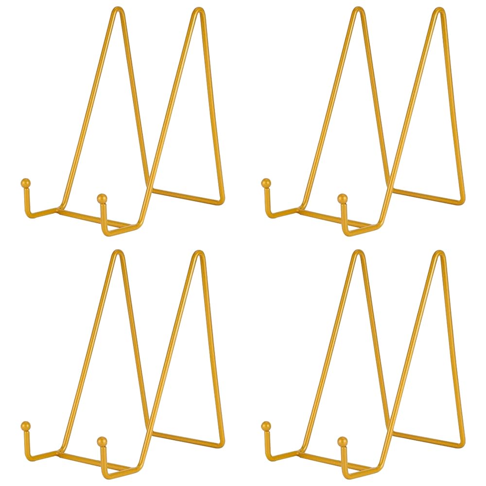 SXCCNW 4pcs Plate Holder Easel Display Stand , Metal Plate Stands for Display Tabletop Picture Stand, Gold Iron Easels for Display Pictures Stand