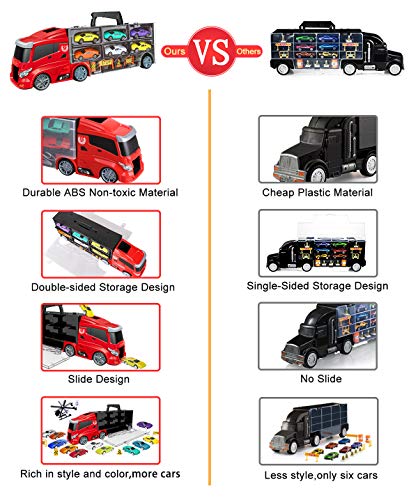 LOYO Toy Cars - Transport Car Carrier Truck 11 Die Cast Mini Race Cars Play Vehicles Toys Set Birthday Gift for Boys, Kids, Toddlers