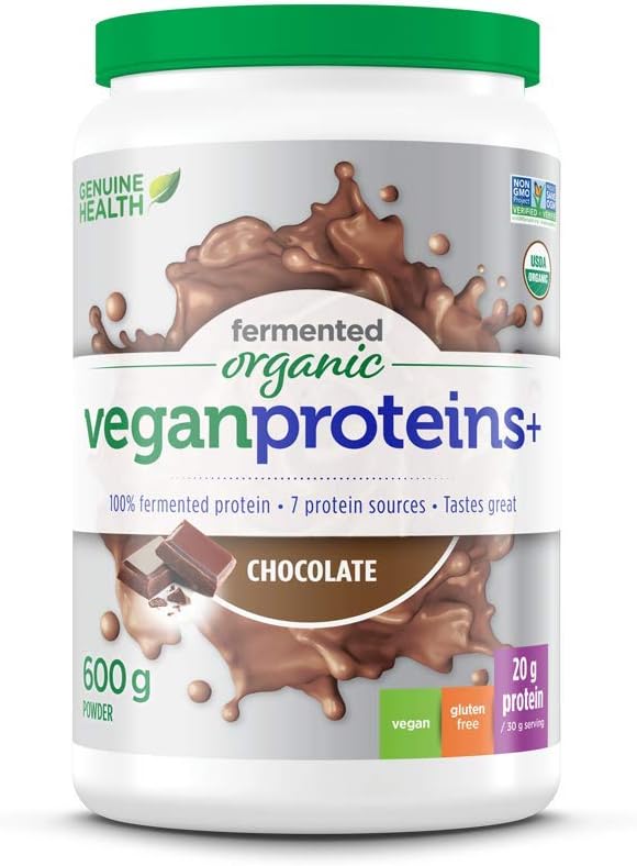 Genuine Health Fermented Organic Vegan Proteins+, Natural Chocolate
