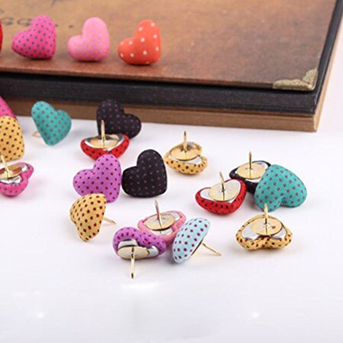 NUOLUX 36pcs Cute Thumbtack Pushpins Polka Dots Heart Shape Pins Decorative DIY Tool for School Home and Office Use (Random Color) - Thumbnail 2