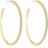 FAMARINE Gold Silver CZ Open C Hoops Earrings, Crystal Cubic Zirconia Hoop Earring Gift for Women