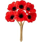 Floral Kingdom Artificial Poppy Flowers 8 Pcs 10 Inch Red - Real Touch Latex Poppies for Home Décor, Wedding Bouquets, Party Decorations, Bathroom Decor