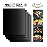 Grill Mat, Super Large Double-side 100% Non-stick and Heat Resistant BBQ Grill & Baking Mats, Set of 5, 13