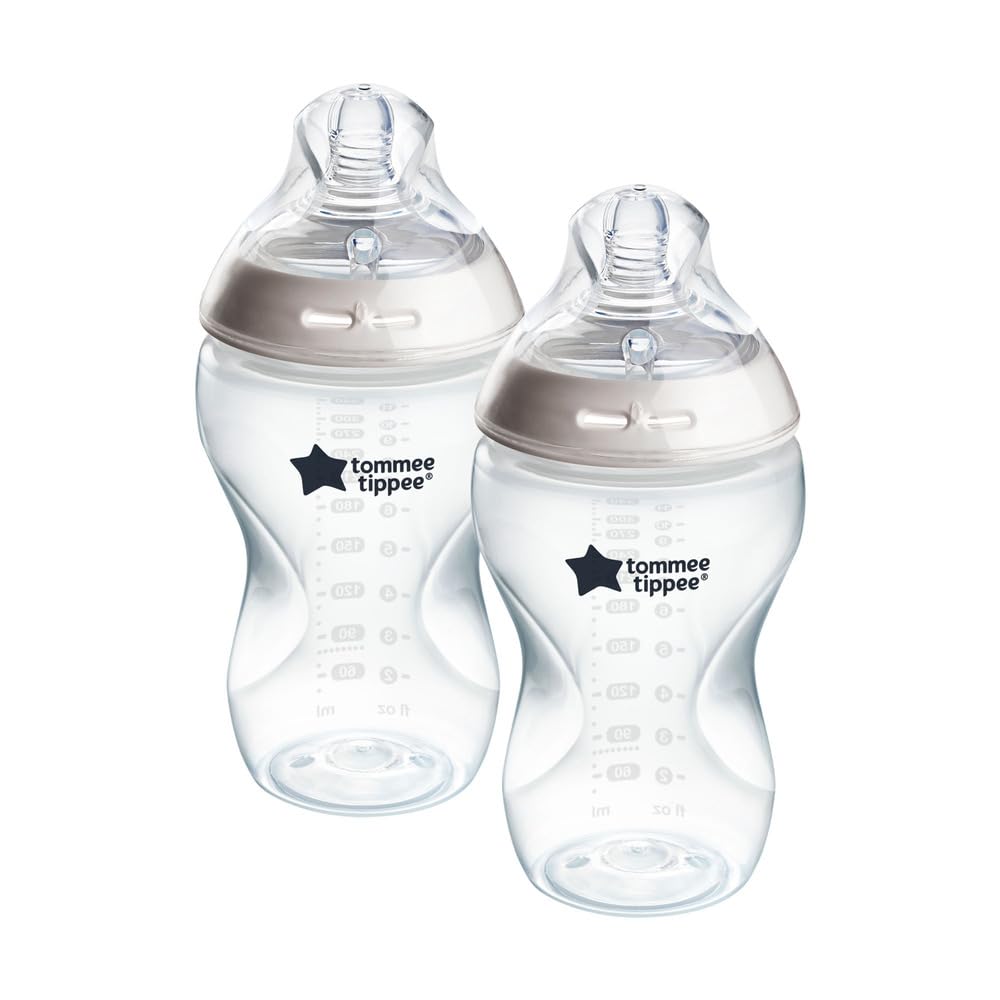 Tommee Tippee Natural Start Baby Bottles for 3m+, Pack of 2 340ml Baby Bottles, with Slow Flow Breast-Like Teat for a Natural Latch, Self-Sterilising and BPA Free, Baby Feeding Essentials