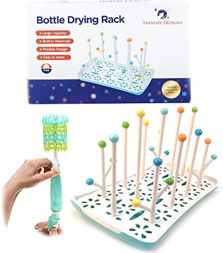 New Mom Gift Kit by Trendzy Dezigns- Antibacterial Bottle Drying Rack With Bonus Silicone Scrubber Brush for Cleaning 2 Pc Newborn Baby Shower Set for Moms and Dads