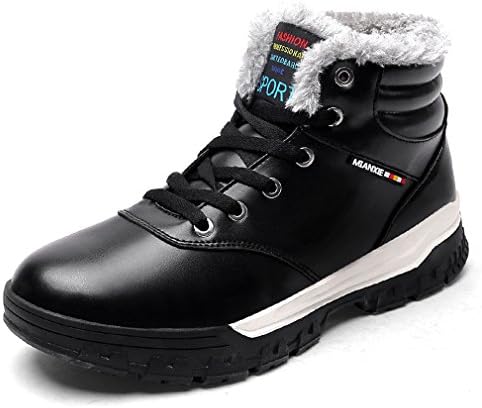 Wetrics Snow Boots Men Fur Lined Leather Winter Sneakers High Top Ankle Booties Lace Up Outdoor Sports Shoes(Black,EU 46)