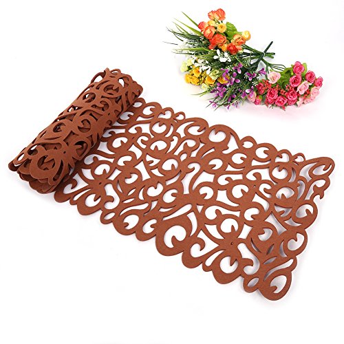 Felt Tablecloth Runner Placemats Table Mats Holiday Hollow Out Table Runner Set Warming Gift Household Dining Decorations (Light Coffee)