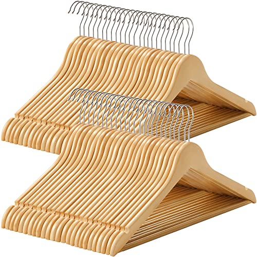 SONGMICS Kleiderbügel Holz, 50er Set, Massivholz, Rutschfester Hosensteg