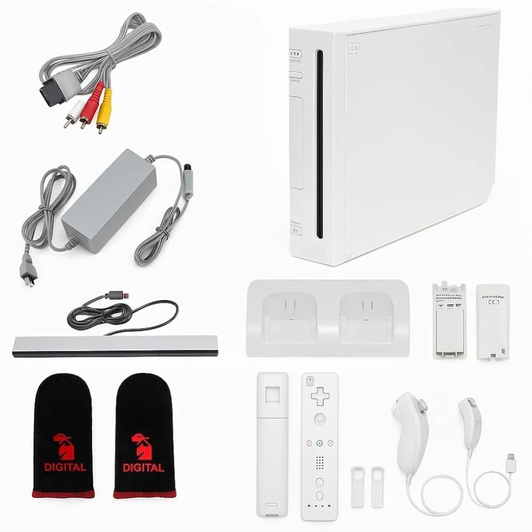 Nintendo Premium Wii Console with 2 Remotes, 2 Nunchucks, Dual Dock Stand, Sensor Bar & AV Cable (White)