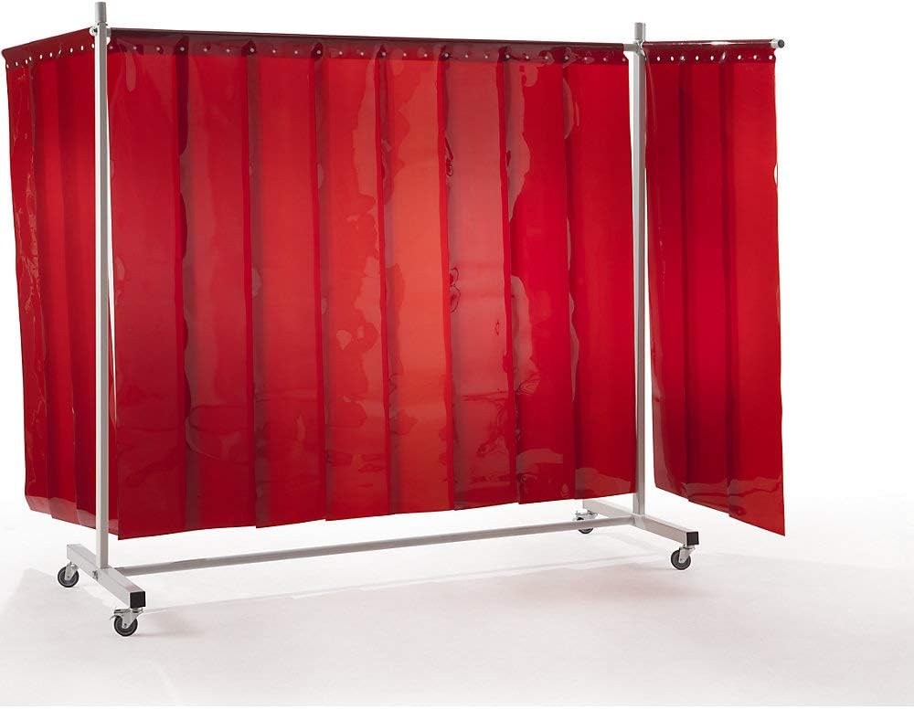 QUIPO PREMIUM welder's screen, mobile, with lamellar curtain, red, WxH 3700 x 2100 mm, 3-part.