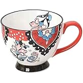 NZYDGXSY Ceramic Coffee Mug with Handle Vintage, Floral Cute Espresso Cups, Large Tea Cups and Drinking Mugs for Office and Home, Ideal Gifts for Women and Men (Red 15oz)