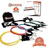 Pureflex Exercise Bands, 12pc Set Includes 5 Resistance Bands, 2 Padded Handles, 2 Padded Ankle Straps, 1 Door Attachment, 1 Fitness Band Carry Bag, 1 Exercise Guide eBook