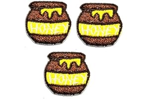 Umama Patch Set of 3 Mini Brown Honey Jar Applique Patch Cute Honey Bee Embroidered Iron On Patches Craft Decorative Repair Logo Fabric Jeans Jackets Shoes Caps Bags