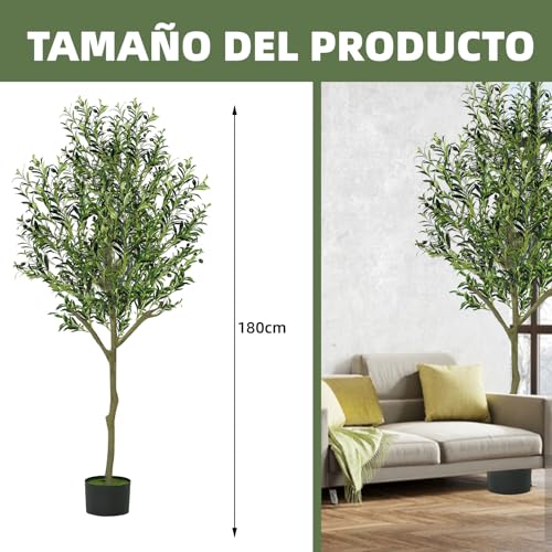 POGEPE Árbol de Olivo Artificial, 6FT/180cm Olivo Artificial Grande Entera Desmontable, Macetas Decorativas Interior Olivo Artificial con Ramas y Frutas, para Decoración Interior Hogar Oficina