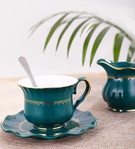 22-Piece Porcelain Ceramic Tea Gift Set with Metal Holder, Coffee Service Set with Cups, Saucers, Teapot, Sugar Bowl, Creamer and Teaspoons.
