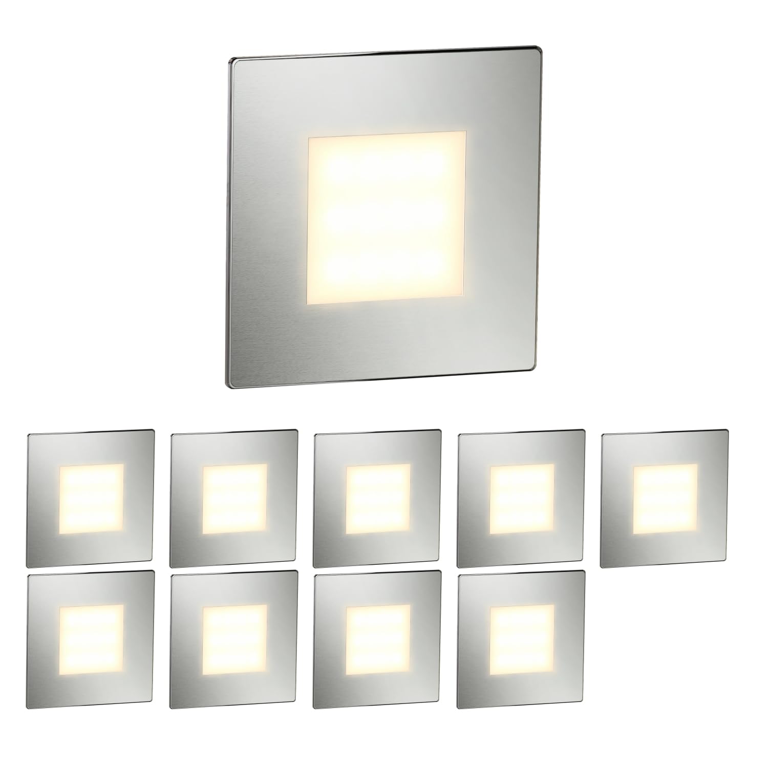 ledscom.de 10 LED Staircase Light/recessed wall Light FEX for Indoor and Outdoor use, Angular, Stainless Steel, 85 x 85mm, Warm White