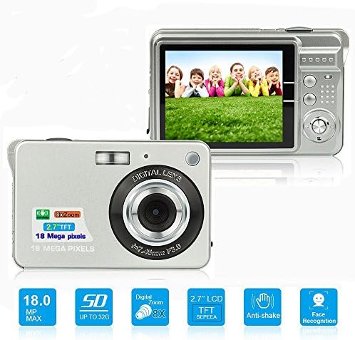 HD Mini Digital Camera with 2.7 Inch TFT LCD Display, Digital Video Camera Silver-- Sports,Travel,Camping,Birthday&Christmas Gift (Silver)
