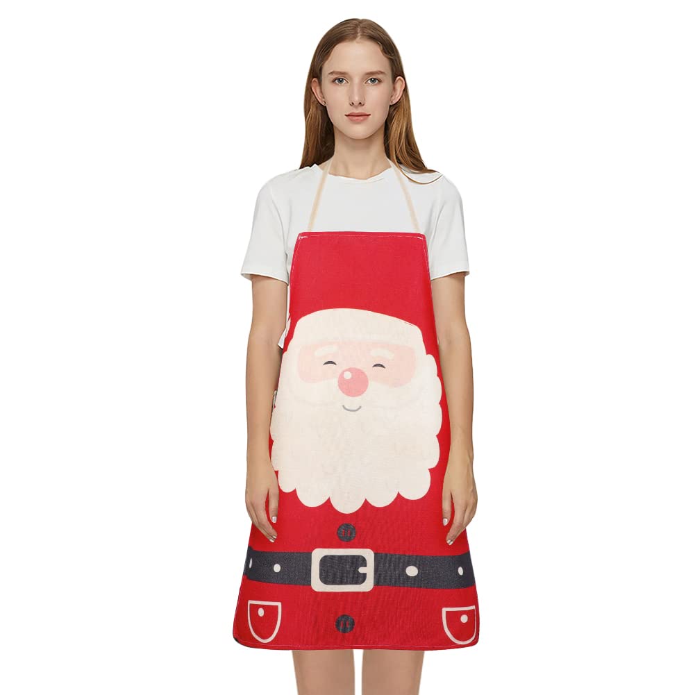 Novelty Christmas Apron Cute Cartoon Adults Santa Claus Cooking Baking Apron Women Men Bib Apron for Home Kitchen Restaurant Cafe BBQ Catering Crafting Cleaning Supplies,68x55cm(26.7x21.6in)