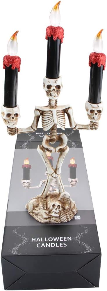 AIPINQI Halloween Candelabra Holder, Halloween Candles Holder with LED Flame Skull Carvings Halloween Decorations for Party, Indoor and Outdoor, 17x6.7in/36x17cm, Red: Home & Kitchen