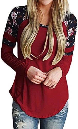 Womens Long Sleeve Tops,YKA Girl Floral Print T-Shirt Shirt Blouse Pullover For Ladies(Red, XL)