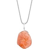 YANARA Raw Orange Schiller Women Pendant Necklace, Rough Sunstone Stone Crystal Gemstone Dainty, Chakra Healing Crystals, Birthstone, Silver Plated Chain 18 inch, Fathers Day Gifts