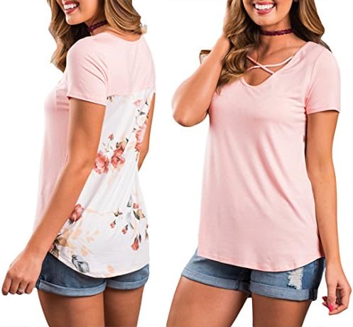 Offergood Women Casual T Shirts Short Sleeve Crew Neck Lace Up Tee Blouses Tops
