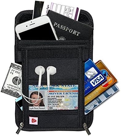 Maisi Travel Pouch and Passport Holder with RFID Blocking, Waterproof Neck Wallet Protect Your Money, Passport, Credit Cards, Cell Phones - Use As Travel Wallet or Hidden Wallet (Black)