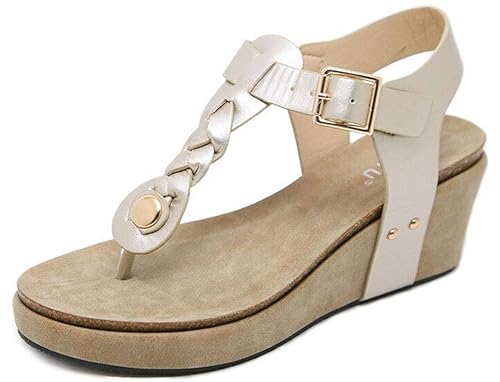 Plateau Sandalen Damen Sandaletten mit Keilabsatz Espadrille Sommer Leder Offene Bohemia Zehentrenner Sandalen Römersandalen 