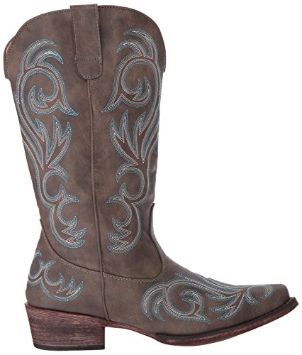 ROPER Womens Riley Embroidered Snip Toe Casual Boots Mid Calf Low Heel 1-2" - Brown - Size 8.5 B
