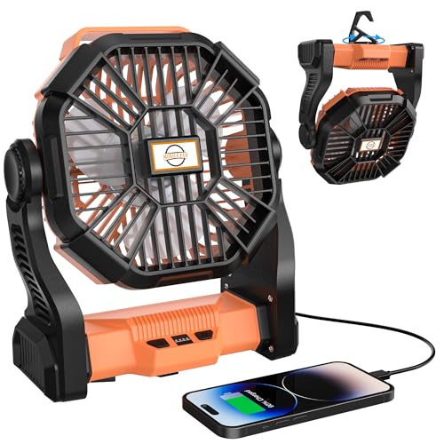 Doviluxe Camping Fan Rechargeable Fan Portable- Battery Fans with Led Light, Quiet 20000mah Battery Operated Outdoor 4 Speed Desk Fans,Hook & Rotation-Personal Fans for Tent, Power Outage, Fishing