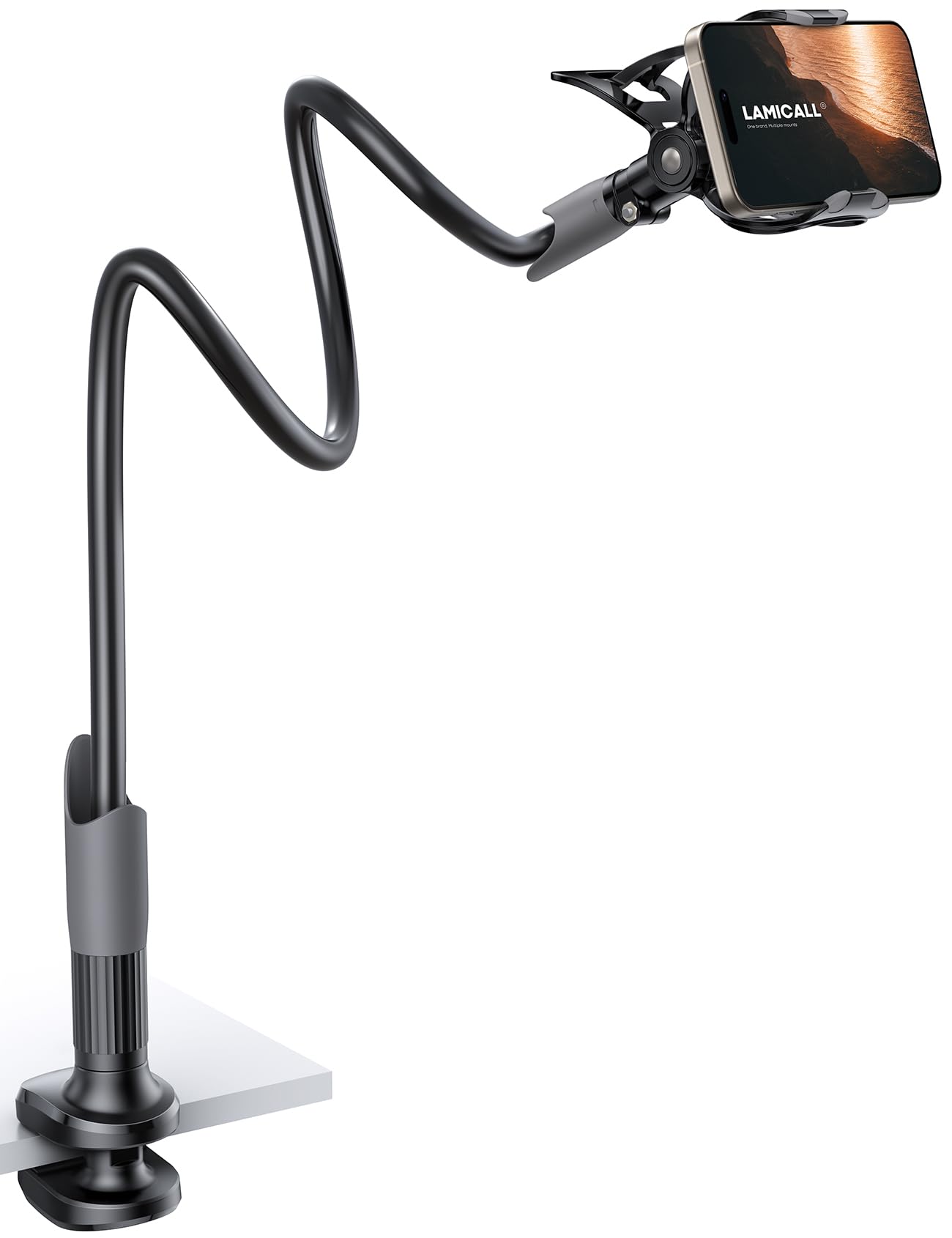 Gooseneck Phone Holder, Lamicall Flexible Holder for Bed - Lazy Arm 360 Adjustable Clamp Bracket for iPhone 17 16 15 14 Pro Max Air Plus, 13 12 11 Pro Max Mini, Xs XR, Samsung S23, Smartphones - Black