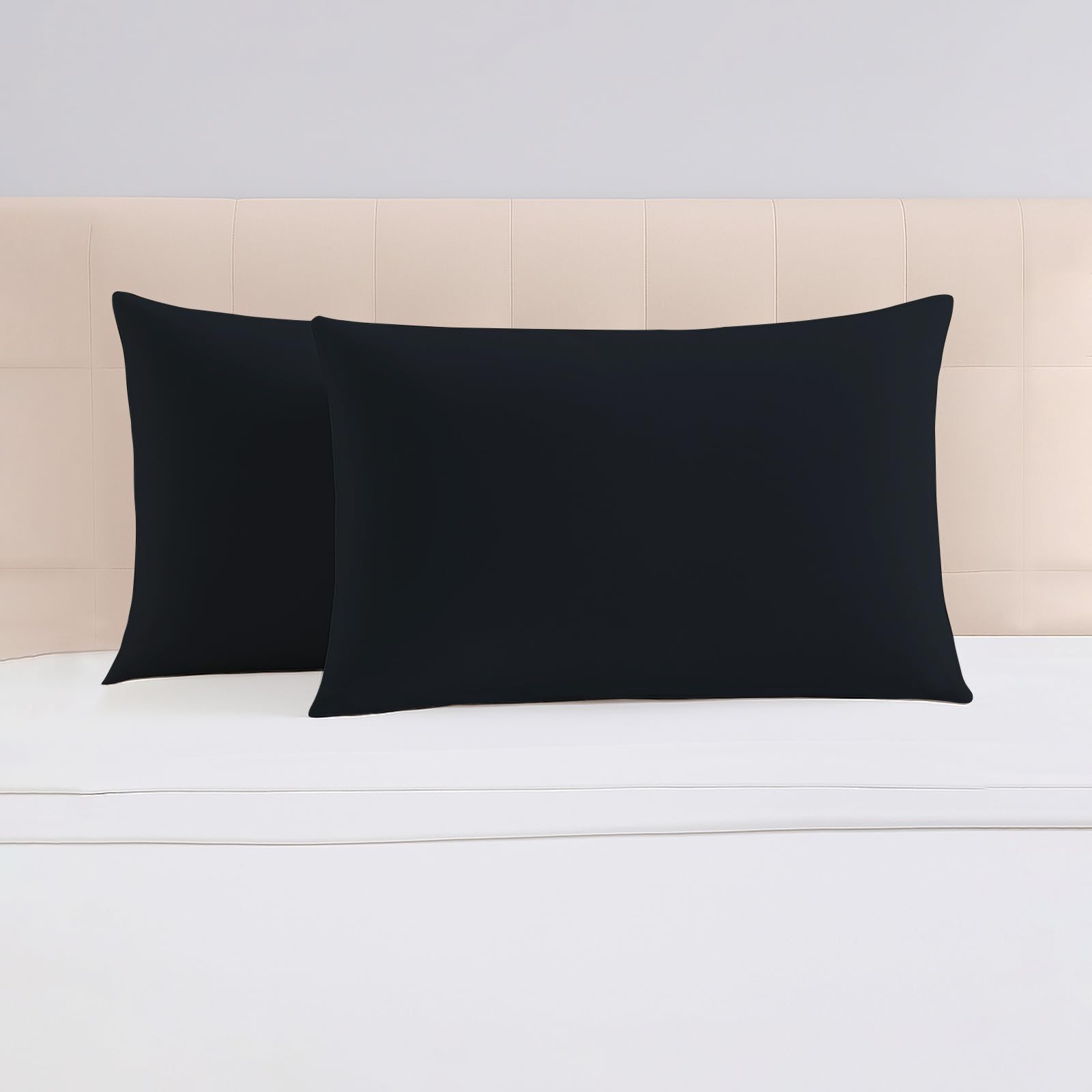 Pizuna Luxurios Cotton Housewife Pillowcases 2 Pack Black 48x74cm, 1000 Thread Count Long Staple Combed Cotton Thick Pillow Cover, Soft Sateen Housewife Pillow Cases (Cooling Pillowcase) — image 1