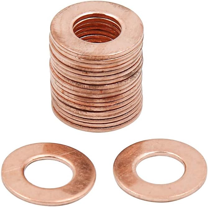 X AUTOHAUX 20pcs 9mm Inner Dia Copper Washers Flat Sealing Gaskets Ring for Car, Copper Tone, 9*17*1mm