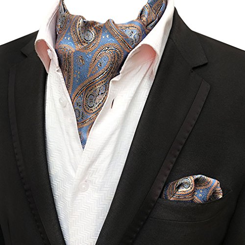 MOHSLEE Men 3PCS Formal Wedding Paisley Cravat Ascot Scarf Tie Pocket Square Set