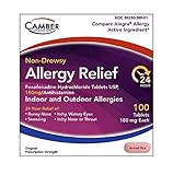 Camber Consumer Care Fexofenadine Hydrochloride Non-Drowsy Allergy Medicine for Men/Women, HCI Hydrochloride 180 mg (100 Count)