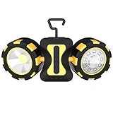 LED Work Light, totobay Dual Head Emergency Work Light with Rotating and Magnetic Design 4 Modes Outdoor Camping Light 6AAA Battery（not Included) (Yellow)