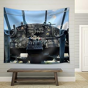 Vintage Airplane Dashboard, Shallow Focus on leverers - Fabric Wall Tapestry Home Decor - 51x60 inches