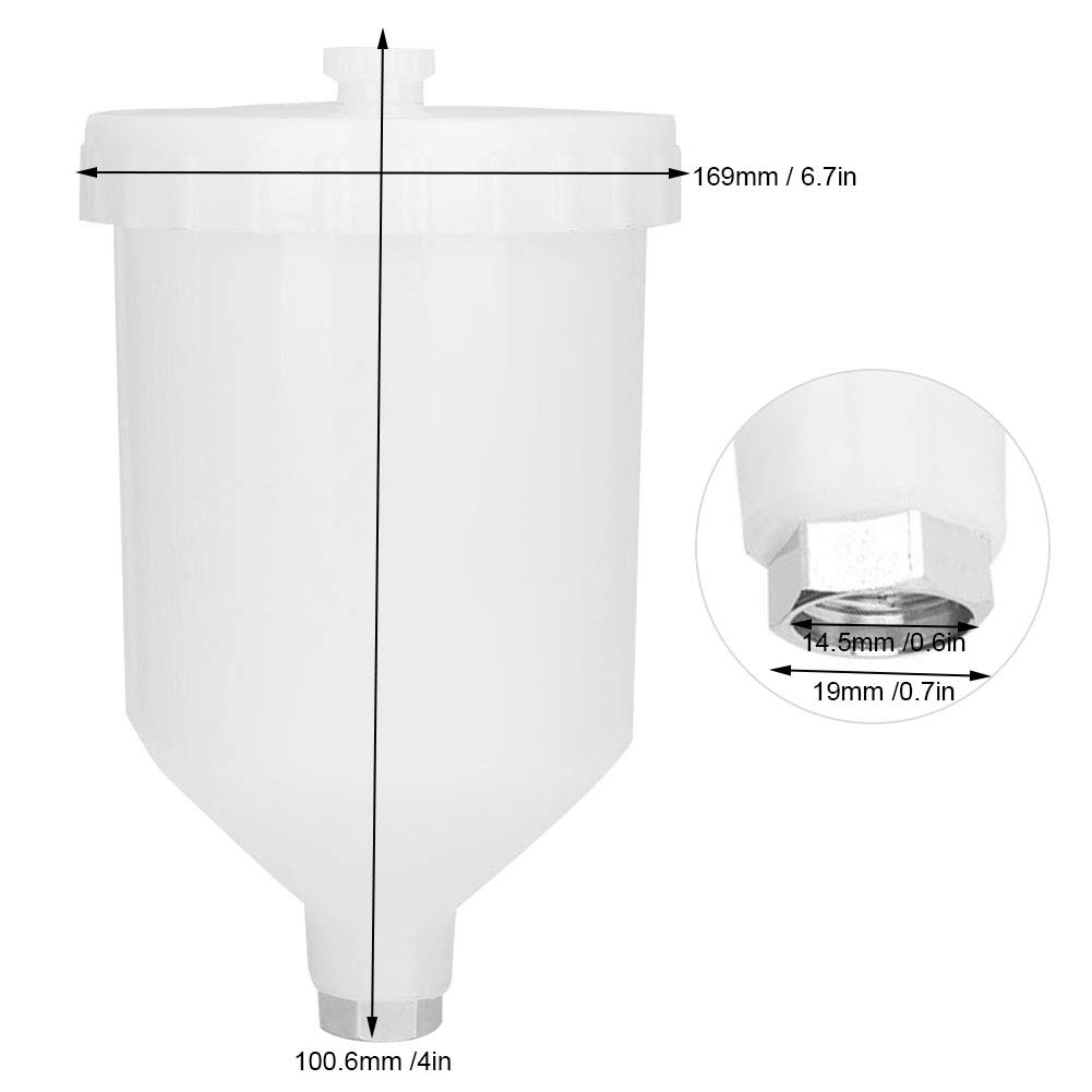 Spray Gun Cup, 600ml High Hardness Plastic 0.6in Female Threaded Tight Sealing Feed Paint Cup for Spray Gun Accessories Replacement - Image 3