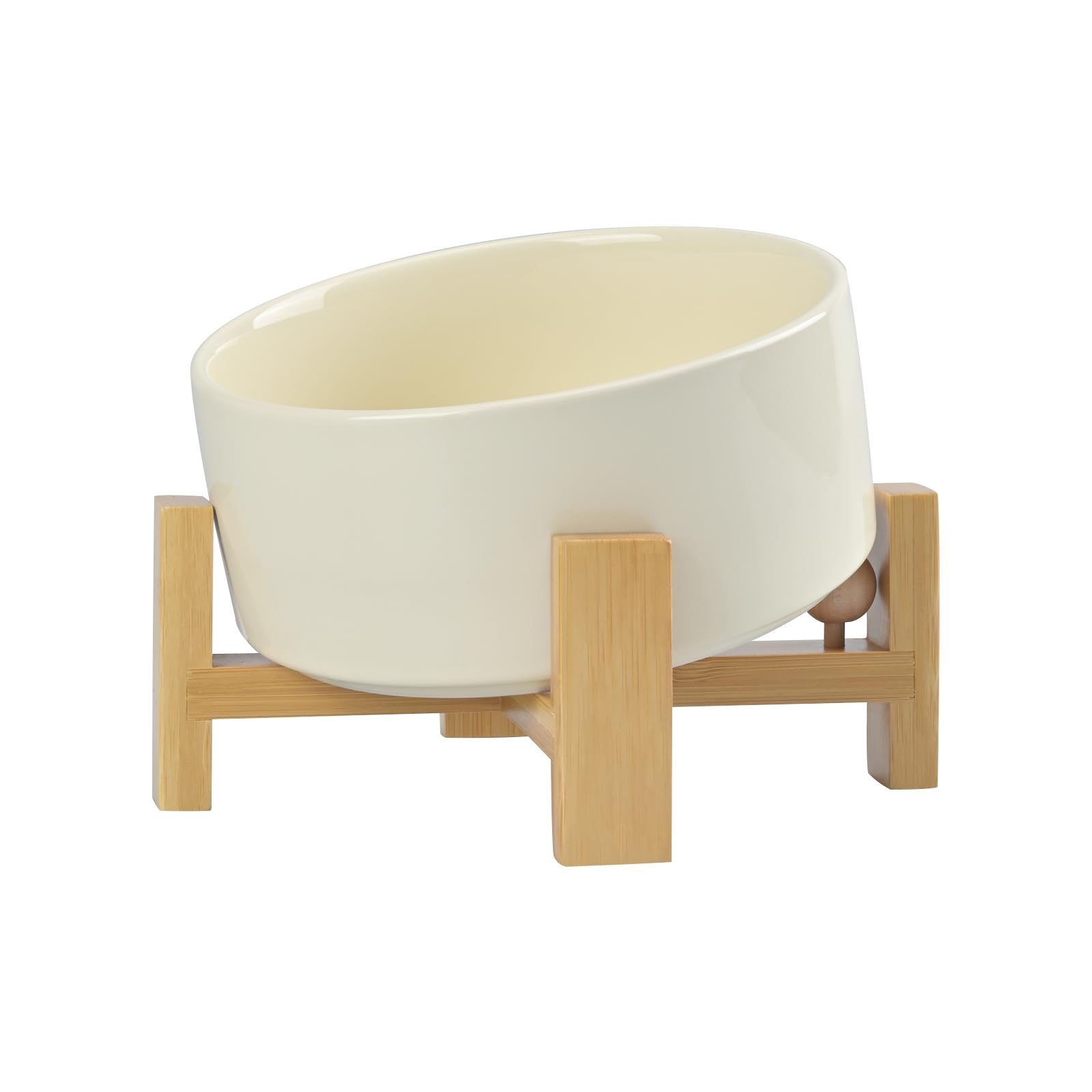 Photo 1 of SPUNKYJUNKY 15° Slanted Ceramic Dog and Cat Bowl with Wooden Stand, Tilted Bulldog Food and Water Bowl No Slip Non-Spill for Cats Medium Dogs Big Face Pets 28.7 OZ (3.6 Cups, Beige)
