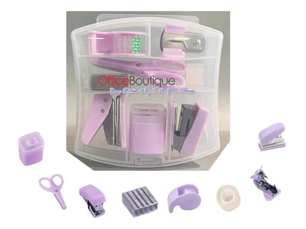 Mini Stationery Set, Macaron Lilac Colour, Handy for School, Office or at Home, Comes in a Handy Storage Box