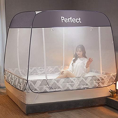 ポップアップ式蚊帳テントキャノピー ベッド用 ベビーベッドネット 自立式テント キャンプ用 完全に囲まれたネット底 蚊取り防止 折りたたみ式ポータブルデザイン 赤ちゃん大人旅行用 グレークイーン Anadis Nl