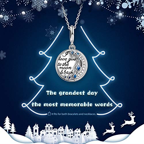 NinaQueen I Love You to the Moon and Back 925 Sterling Silver Dangle Charms for Pandöra Bracelets Necklace 3D Vivid Pendant Charm, Birthday Anniversary Pendant Valentines Day for Girls - Thumbnail 4