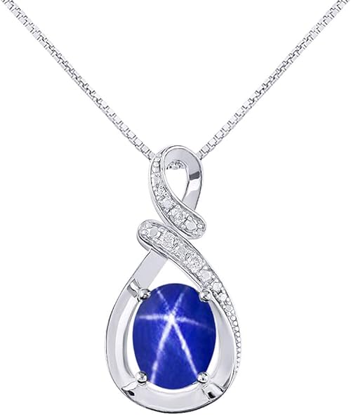 RYLOS Necklaces For Women 14K White Gold - Diamond & Blue Rylos