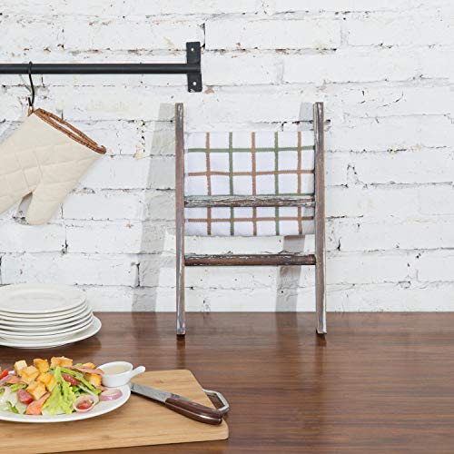 MyGift 16 Inch Rustic Torched Wood Towel Ladder for Kitchen Countertop