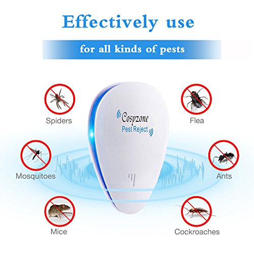 Ultrasonic Pest Repeller 6 Packs Electronic Pest Control Repellent Reject Plug In for Insect, Mouse, Rats, Spiders, Fleas, Roaches, Bed Bugs, Mosquitoes, Eco-Friendly, Human & Pet Safe