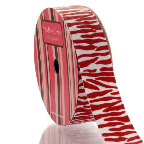 7/8" White/Red Zebra Grosgrain Ribbon 10 Yard