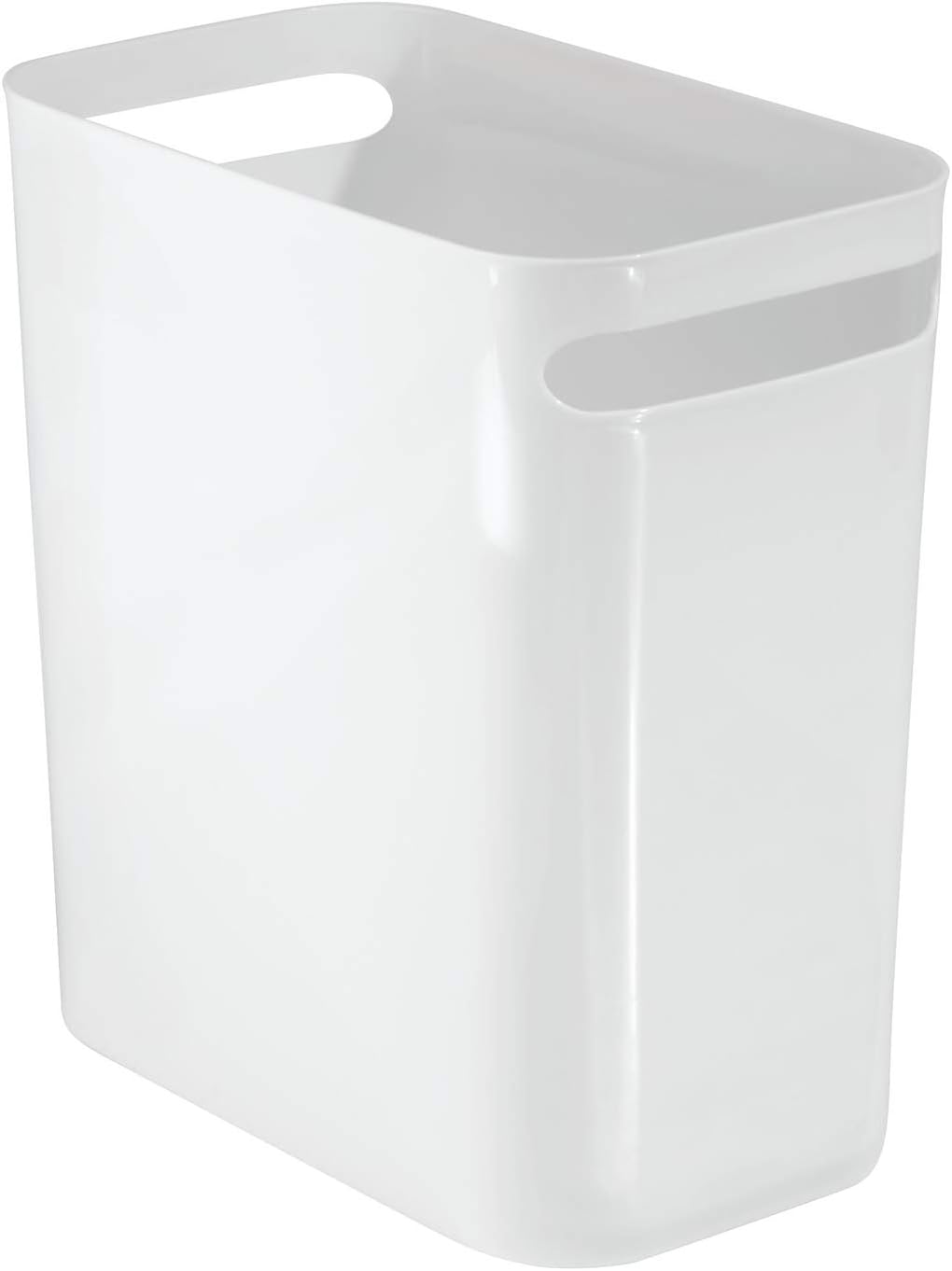 iDesign Plastic Bin with Handles, Slim Office Bin Made of Durable Plastic, Practical Storage Box for Bathroom, Kitchen or Pantry, White