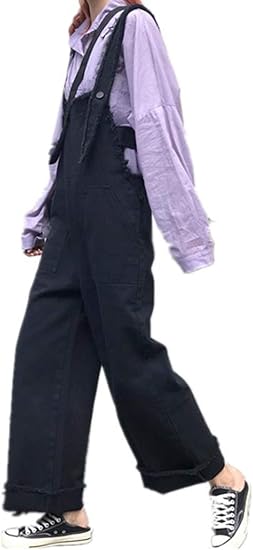 Yitong レディース サロペット 韓国風 可愛い オーバーオール 着痩せ ワイドパンツ 吊りパンツ デニム 9分丈 ズボン 春秋 ジーパン ジーンズ 学生 無地 通学ブラックe ジーンズ 通販 Amazon