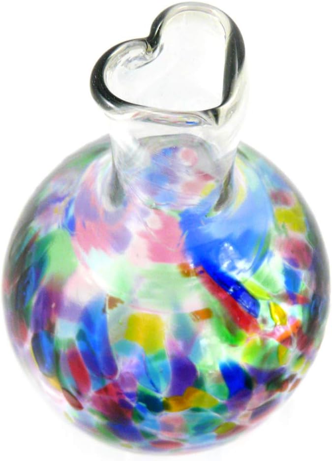 Heart Bud Vase, American Hand-Blown Glass, 5", Rainbow Version